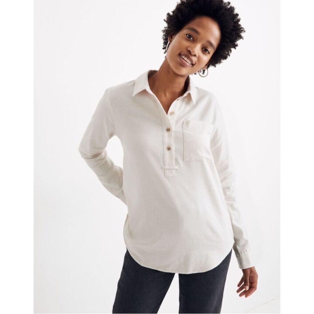 Madewell Flannel Classic Ex-Boyfriend Popover Shirt NWT Size XXL Heather Oatmeal